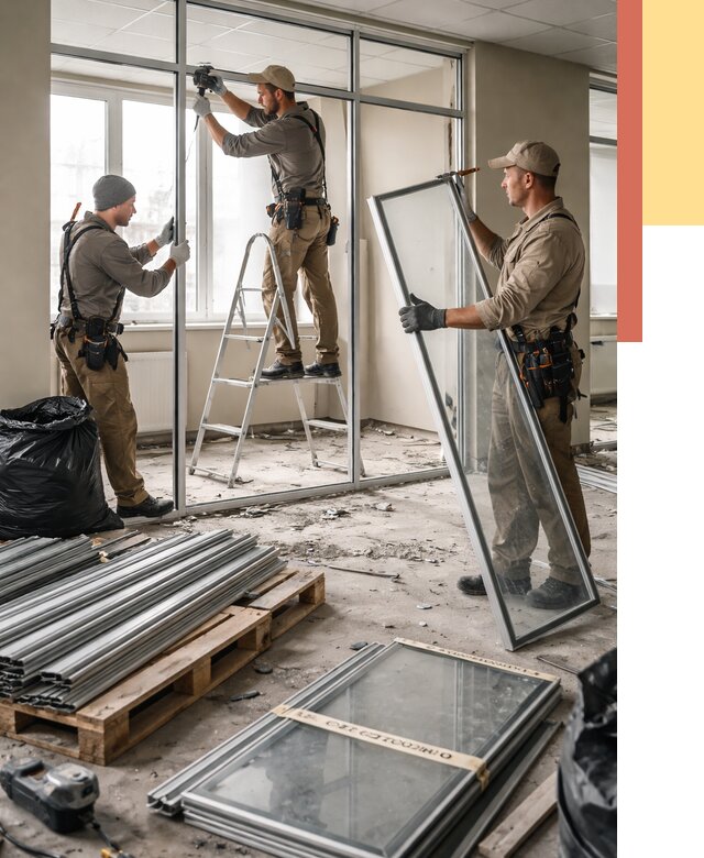 Демонтаж алюминиевых перегородок в Ревде от 4443 руб. — быстро и недорого | ОТДЕЛОЧНИК-Рвд