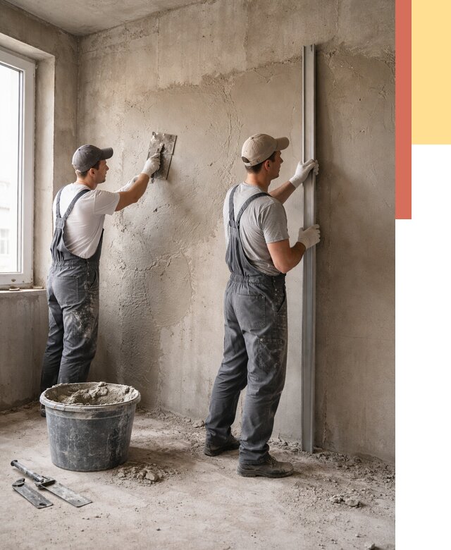 Штукатурка бетонных стен в Ревде от 4761 руб/м² — качественно и быстро | ОТДЕЛОЧНИК-Рвд