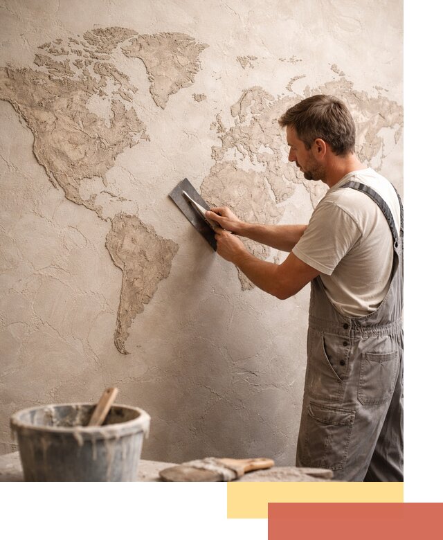 Декоративная штукатурка «Карта мира» под ключ в Ревде