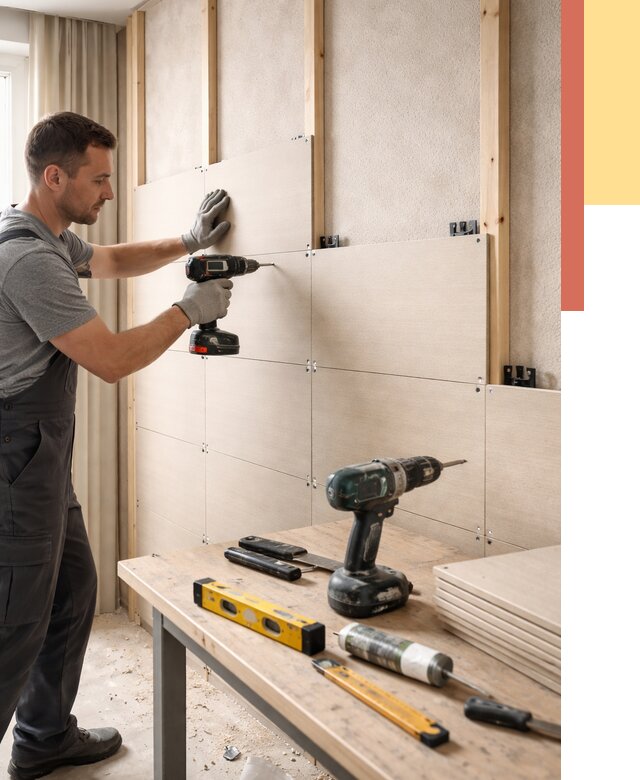 Монтаж МДФ панелей на стены в Ревде от 1322 руб. под ключ | ОТДЕЛОЧНИК-Рвд