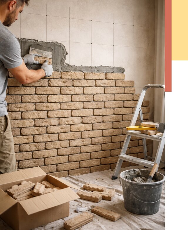 Монтаж декоративного кирпича в Ревде от 3385 руб./м² — быстро и недорого | ОТДЕЛОЧНИК-Рвд