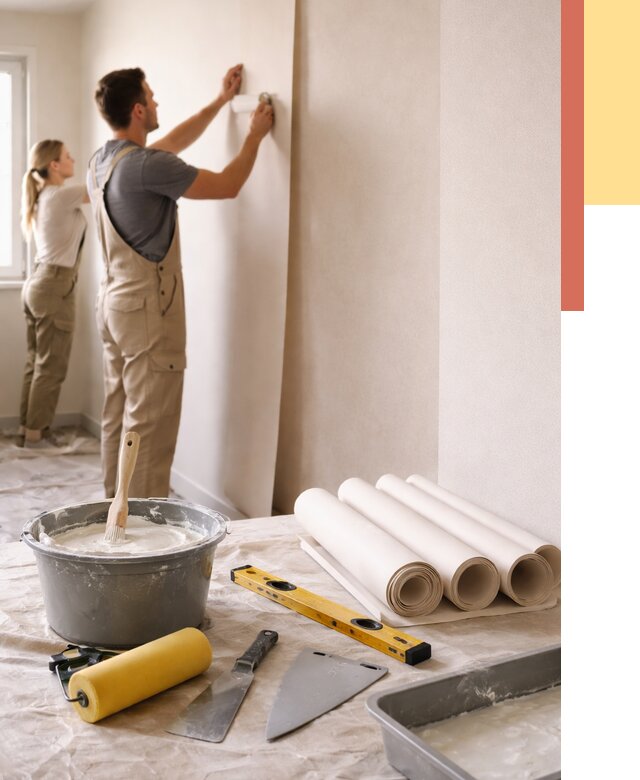 Поклейка бумажных обоев в Ревде от 5818 руб./м2 — быстро и недорого | ОТДЕЛОЧНИК-Рвд