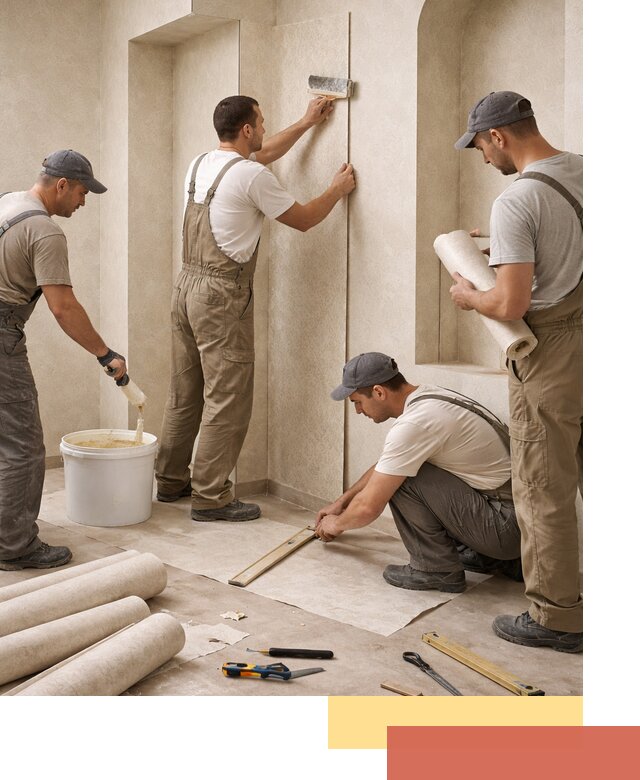 Поклейка обоев на сложные стены и неровные поверхности в Ревде