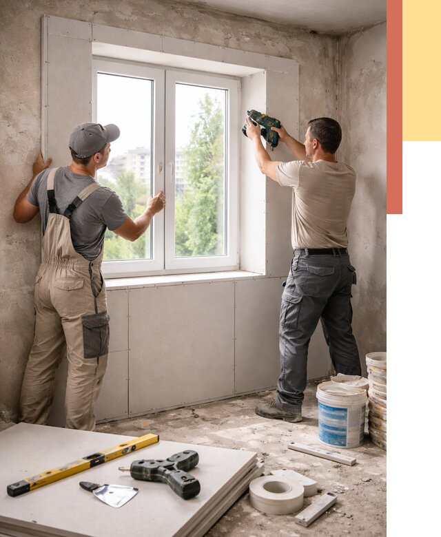 Монтаж откосов из гипсокартона в Ревде от 4761 руб. под ключ | ОТДЕЛОЧНИК-Рвд