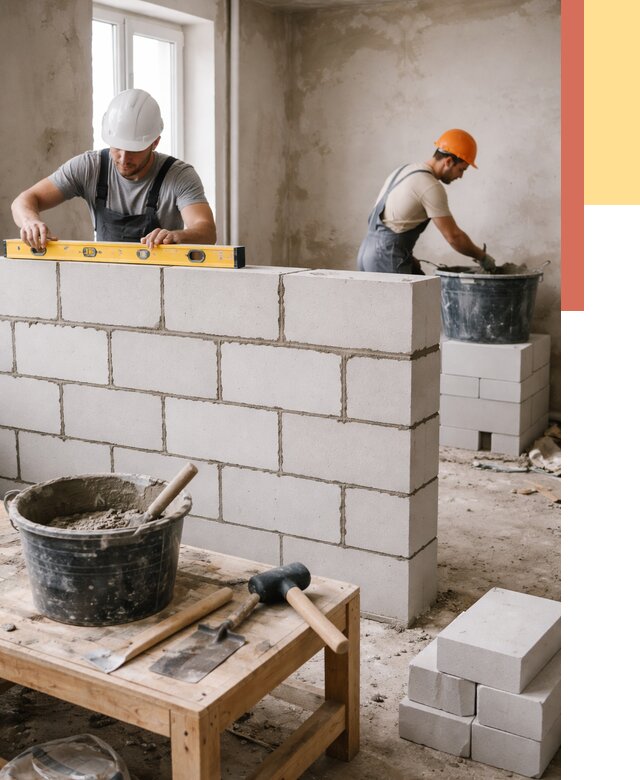 Кладка перегородок из газобетона в Ревде от 3385 руб. под ключ | ОТДЕЛОЧНИК-Рвд