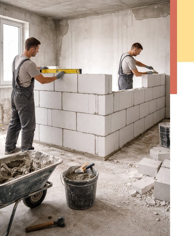 Кладка перегородок из ПГП в Ревде от 2645 руб./м2 — монтаж и возведение под ключ | ОТДЕЛОЧНИК-Рвд