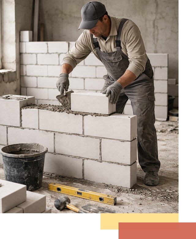 Кладка перегородок из силикатного блока в Ревде