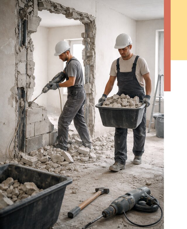 Демонтаж блоковых перегородок в Ревде от 3967 руб. — быстро и недорого | ОТДЕЛОЧНИК-Рвд