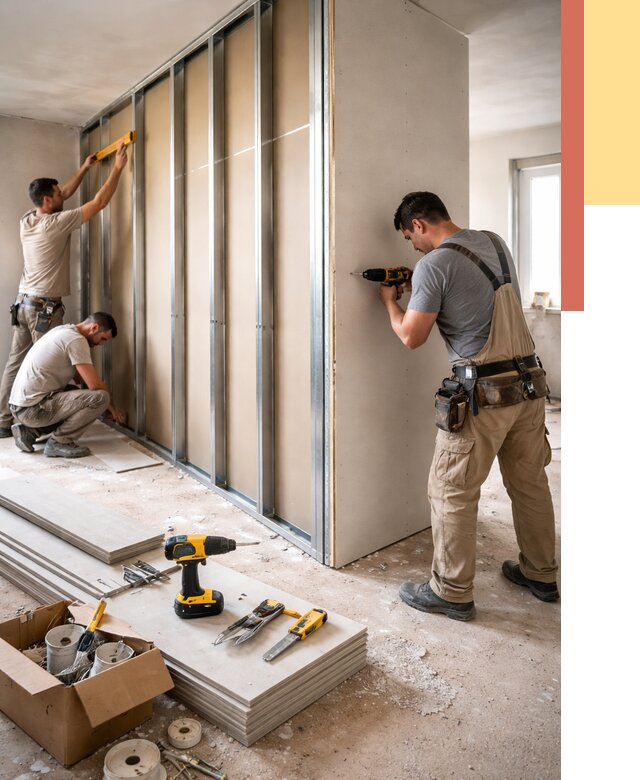 Монтаж однослойной перегородки из гипсокартона в Ревде от 688 руб. | ОТДЕЛОЧНИК-Рвд