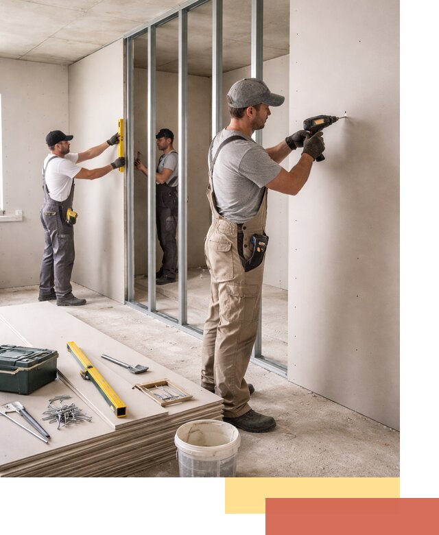 Однослойная перегородка из гипсокартона в Ревде под ключ, монтаж и отделка