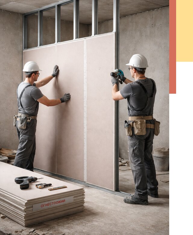 Перегородка из огнестойкого гипсокартона в Ревде от 1957 руб. под ключ | ОТДЕЛОЧНИК-Рвд