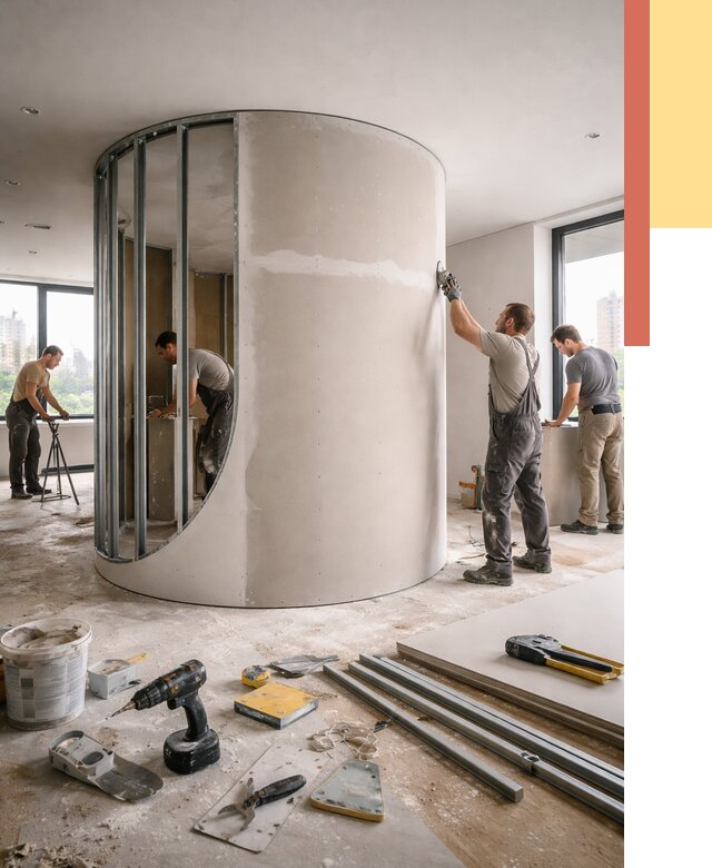 Радиусная перегородка из гипсокартона в Ревде от 3068 руб. под ключ | ОТДЕЛОЧНИК-Рвд