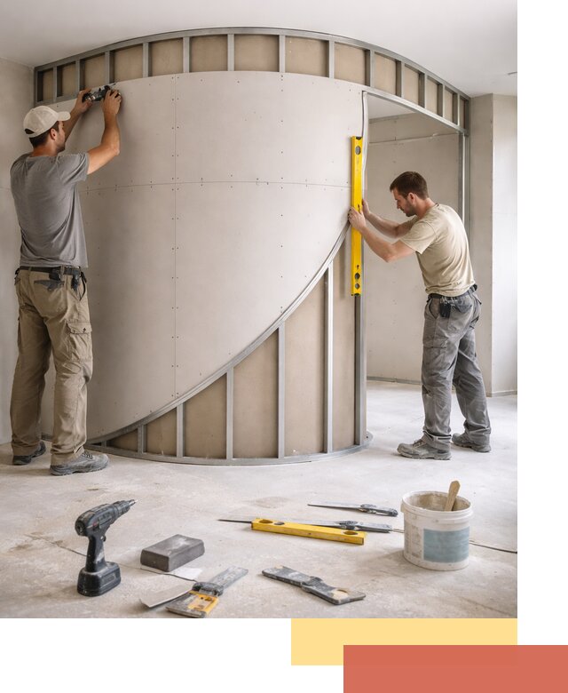 Радиусная перегородка из гипсокартона в Ревде под ключ