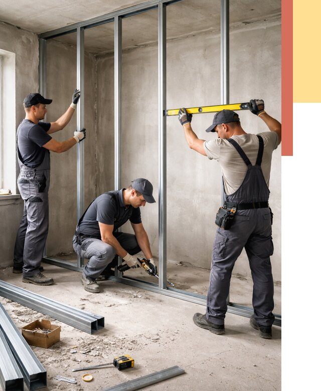 Монтаж каркаса перегородки из профиля в Ревде от 793 руб. | ОТДЕЛОЧНИК-Рвд