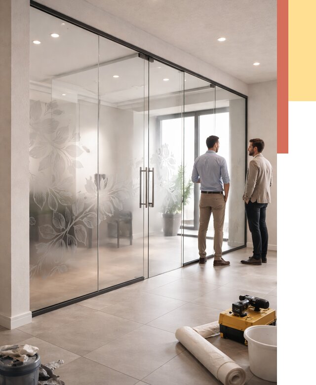 Стеклянные перегородки с рисунком в Ревде от 13224 руб. монтаж и нанесение | ОТДЕЛОЧНИК-Рвд