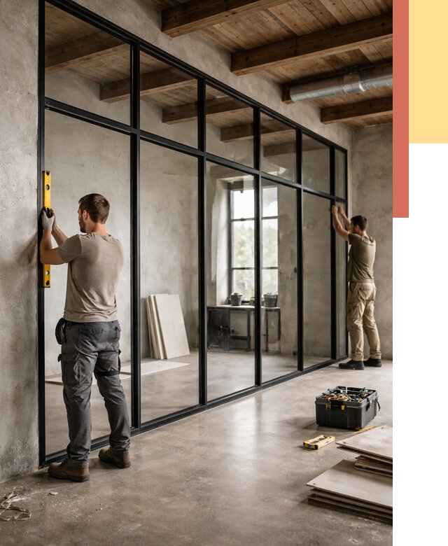 Стеклянные перегородки лофт в Ревде от 11108 руб. под ключ | ОТДЕЛОЧНИК-Рвд