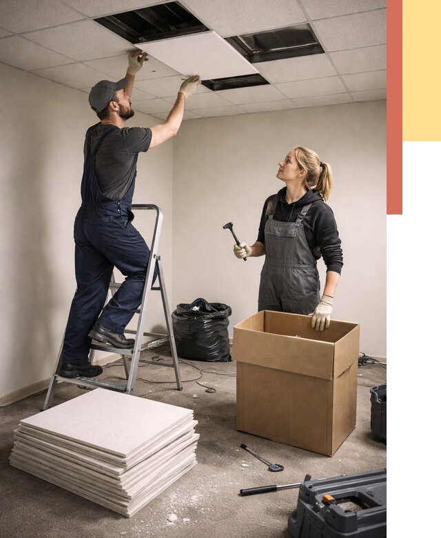 Демонтаж потолочной плитки в Ревде от 4761 руб. быстро и недорого | ОТДЕЛОЧНИК-Рвд