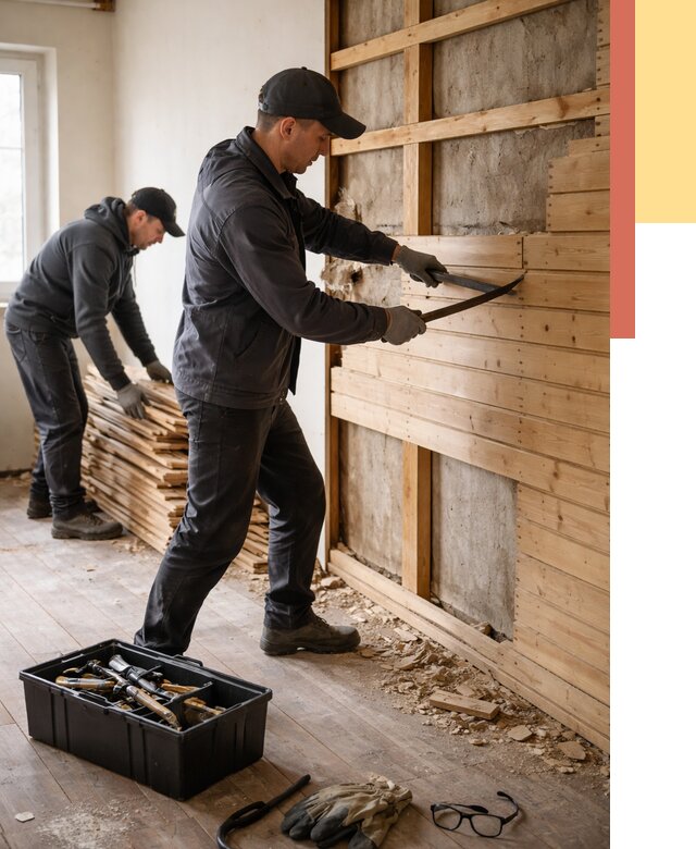 Демонтаж вагонки в Ревде от 4020 руб/м2 — быстро и недорого | ОТДЕЛОЧНИК-Рвд