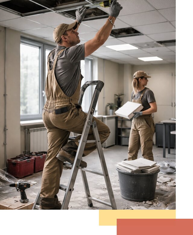 Ремонт потолка Армстронг и замена плит в Ревде