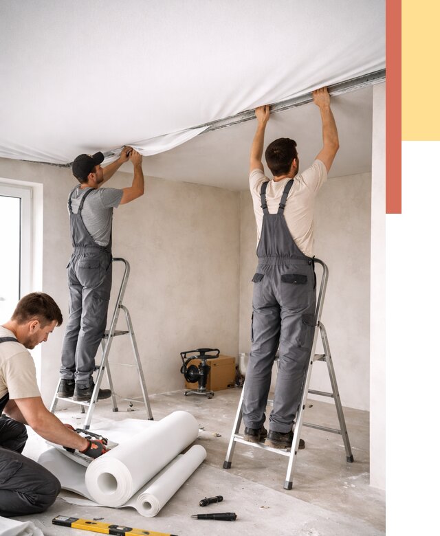 Монтаж тканевого натяжного потолка в Ревде от 3703 руб. под ключ | ОТДЕЛОЧНИК-Рвд