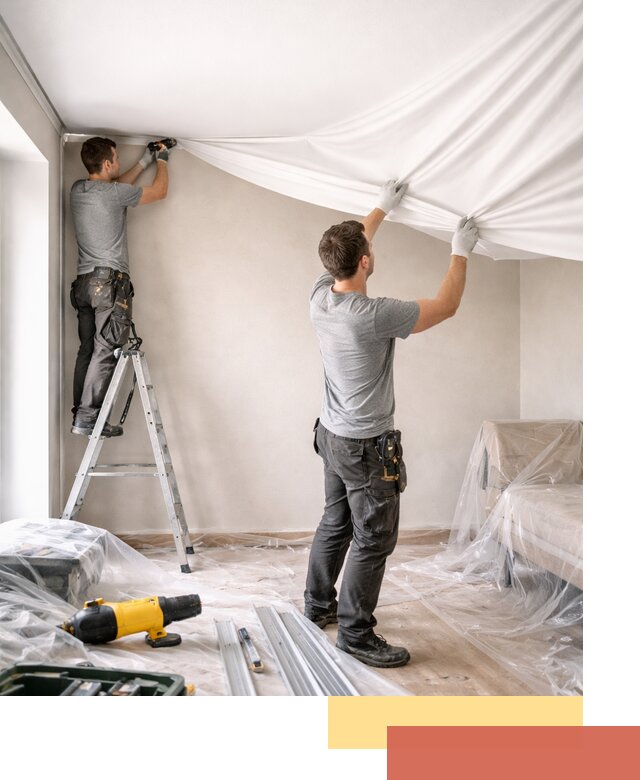 Монтаж тканевого натяжного потолка в Ревде недорого и быстро