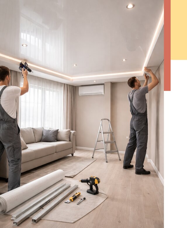 Монтаж глянцевого натяжного потолка в Ревде от 793 руб. под ключ | ОТДЕЛОЧНИК-Рвд