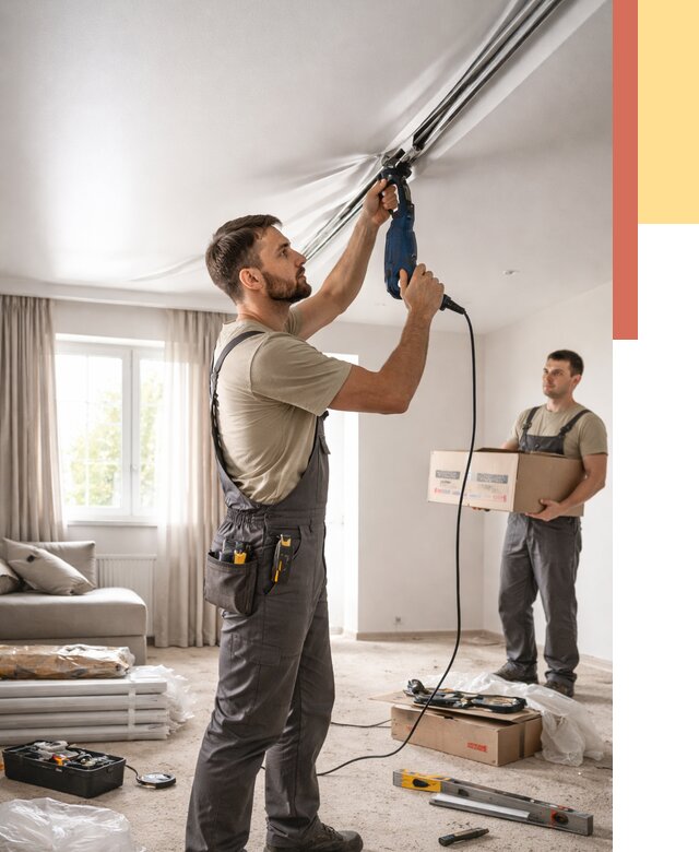 Монтаж сатинового натяжного потолка в Ревде от 3703 руб. | Быстро, недорого — ОТДЕЛОЧНИК-Рвд