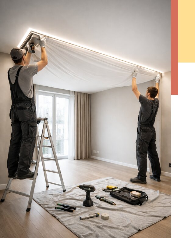 Монтаж парящего натяжного потолка в Ревде от 4761 руб. быстро и недорого | ОТДЕЛОЧНИК-Рвд