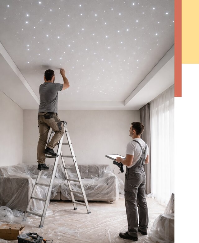 Монтаж натяжного потолка «звездное небо» в Ревде от 6876 руб. | ОТДЕЛОЧНИК-Рвд