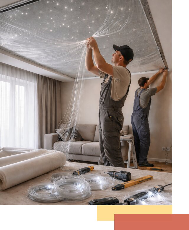 Монтаж натяжного потолка «Звездное небо» в Ревде