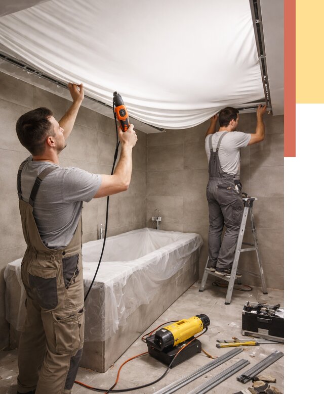 Монтаж натяжного потолка в ванной в Ревде от 1269 руб. под ключ | ОТДЕЛОЧНИК-Рвд