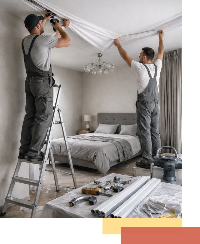 Монтаж натяжного потолка в спальне в Ревде