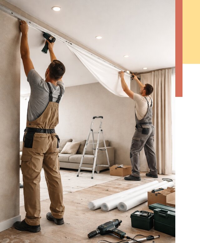 Монтаж натяжного потолка в гостиной в Ревде от 582 руб. | ОТДЕЛОЧНИК-Рвд