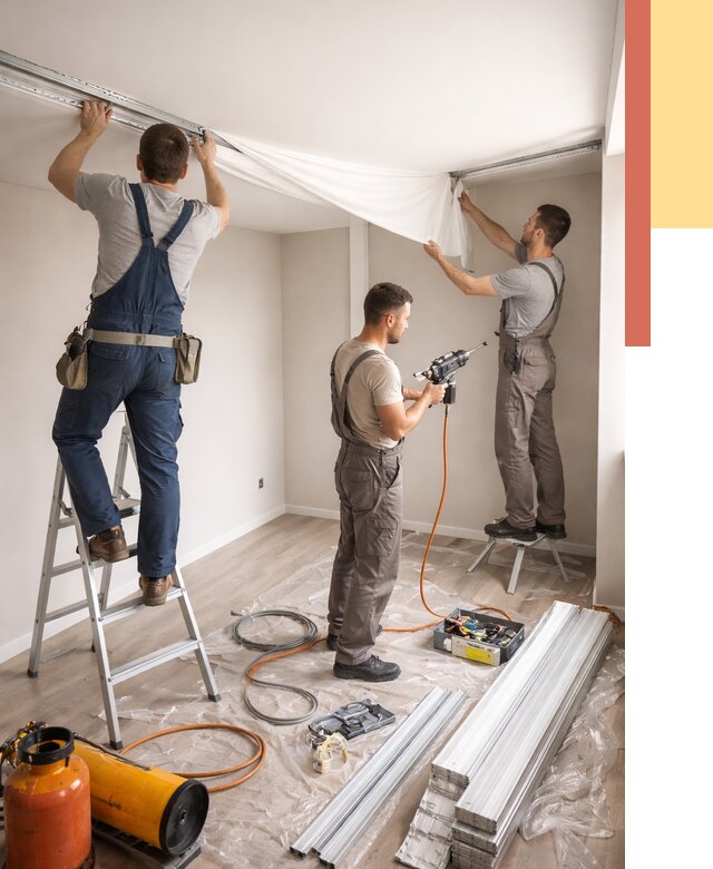 Монтаж натяжного потолка в студии в Ревде от 5818 руб. — быстро и недорого | ОТДЕЛОЧНИК-Рвд