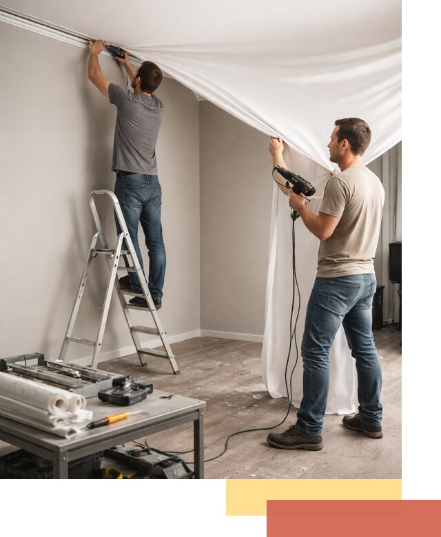 Монтаж натяжного потолка в студии в Ревде