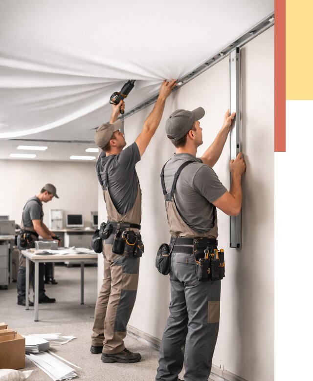 Монтаж натяжного потолка в офисе в Ревде от 476 руб/м² — быстро и недорого | ОТДЕЛОЧНИК-Рвд