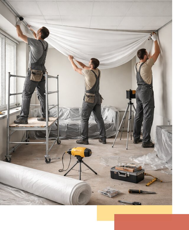 Монтаж натяжного потолка в офисе в Ревде