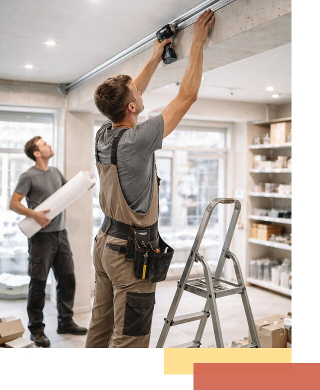 Монтаж натяжных потолков в магазине в Ревде