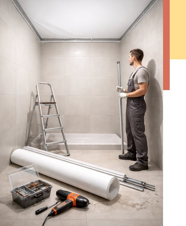 Монтаж натяжного потолка в санузле в Ревде от 1957 руб. — ОТДЕЛОЧНИК-Рвд