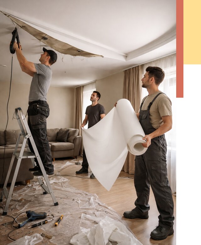 Замена полотна натяжного потолка в Ревде от 10050 руб. быстро и недорого | ОТДЕЛОЧНИК-Рвд