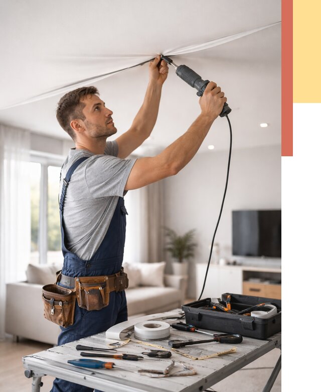 Ремонт натяжных потолков в Ревде от 10050 руб. под ключ — ОТДЕЛОЧНИК-Рвд