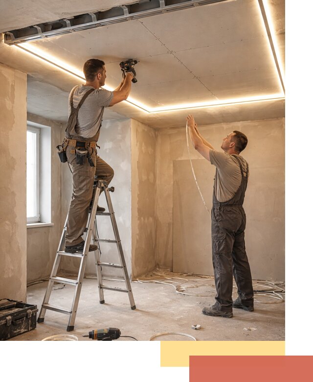 Потолок из гипсокартона с подсветкой в Ревде