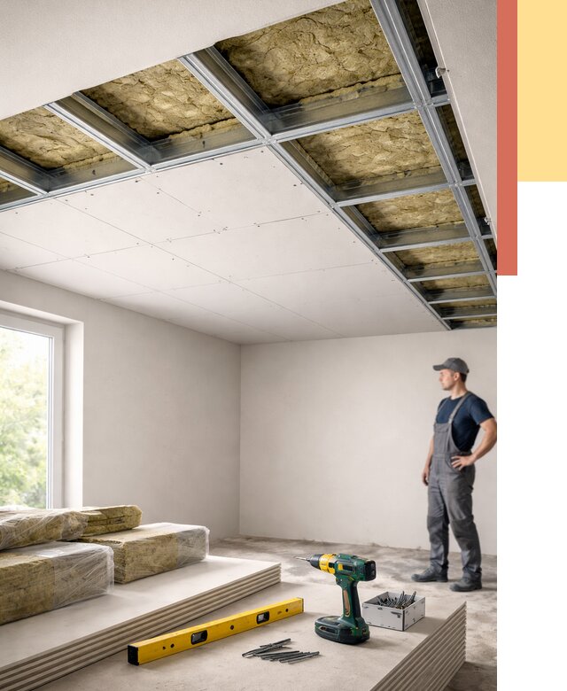 Звукоизоляция потолка ГКЛ в Ревде от 1005 руб. — монтаж под ключ | ОТДЕЛОЧНИК-Рвд