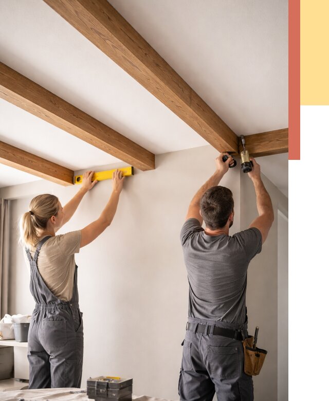 Монтаж декоративных балок на потолок в Ревде от 4443 руб. — ОТДЕЛОЧНИК-Рвд